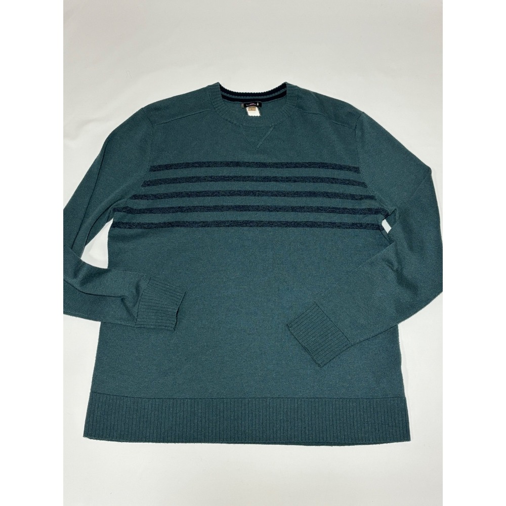 Smartwool Sweater Men L Teal Green Merino Wool Striped Crew Neck Long Sleeve